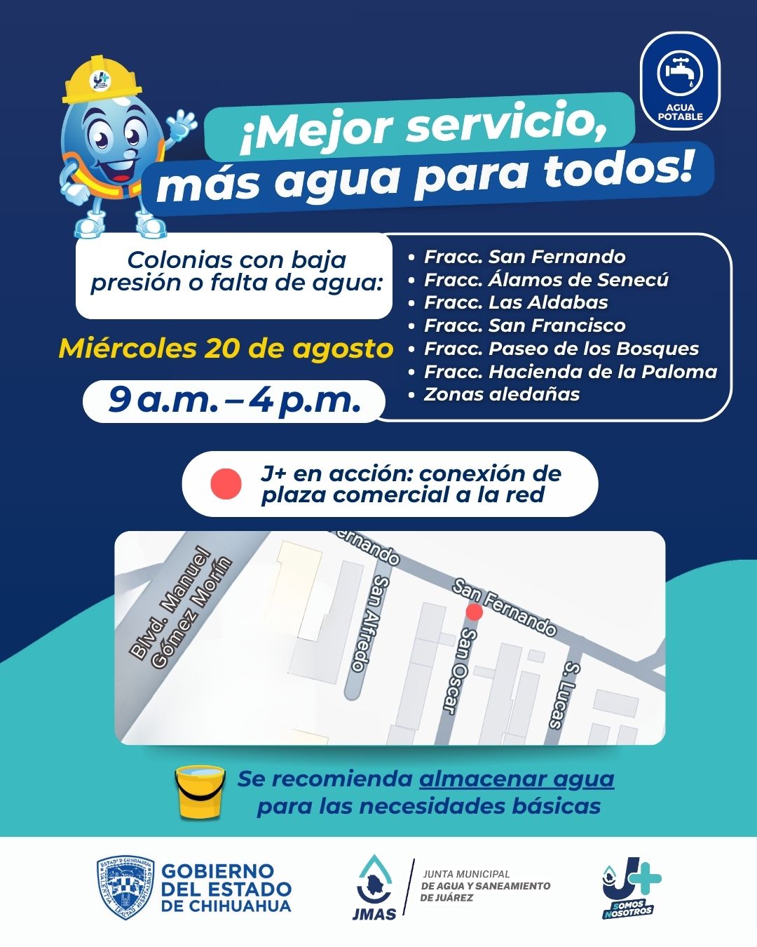 *CONECTARÁ LA J+ UNA PLAZA COMERCIAL A LA RED GENERAL DE AGUA POTABLE*