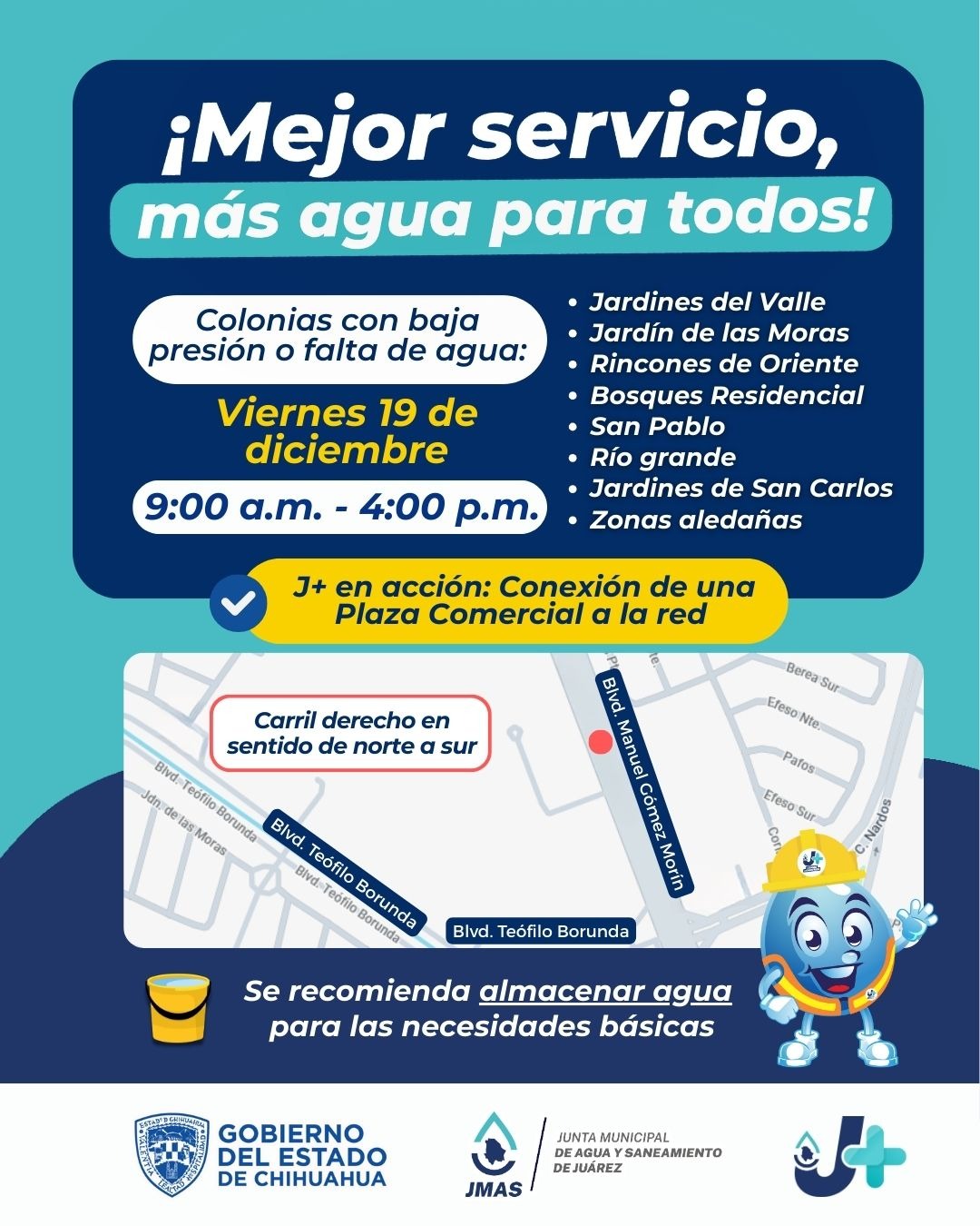 LA J+ CONECTARÁ UNA PLAZA COMERCIAL A LA RED GENERAL DE AGUA POTABLE*