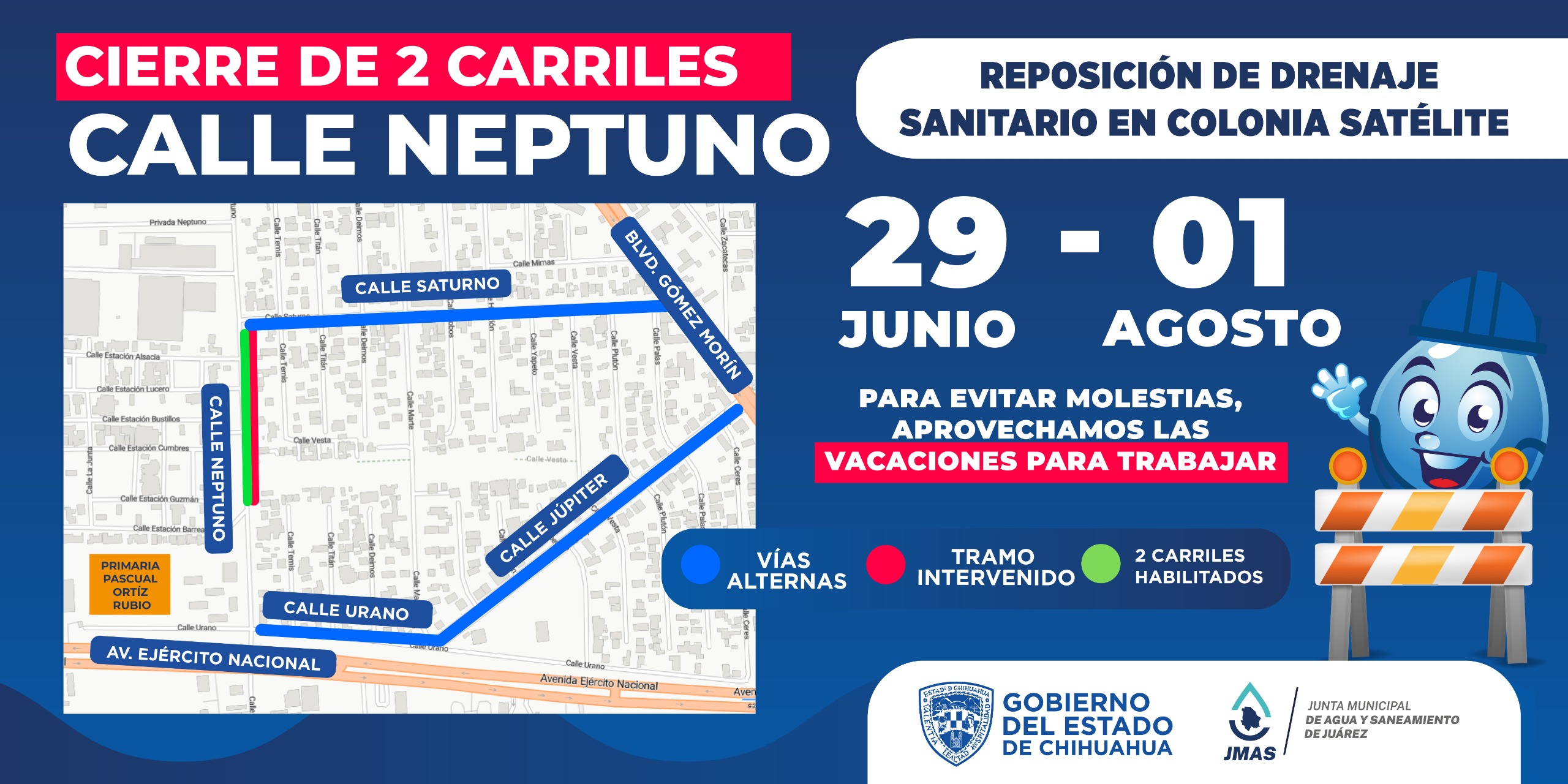 Trabajará JMAS en la reposición de drenaje sanitario en la colonia Satélite.