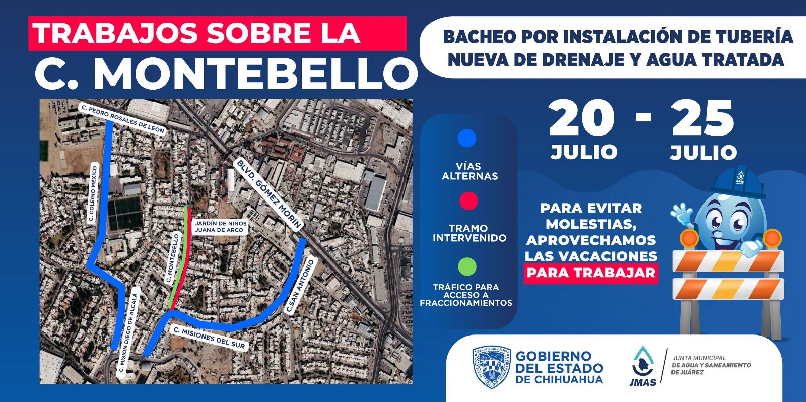 Trabajará JMAS en el bacheo de la calle Montebello tras la construcción de línea de agua tratada.