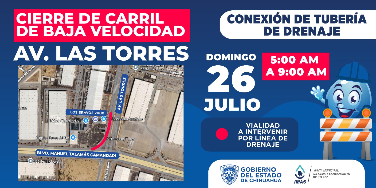 Contempla JMAS concluir este domingo los trabajos de desviación del colector de drenaje Talamás Camandari.
