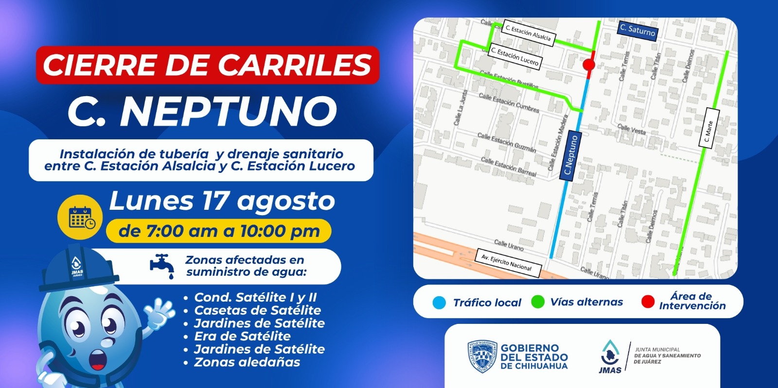 Realizará JMAS trabajos de agua potable y drenaje sanitario en colonia Satélite.