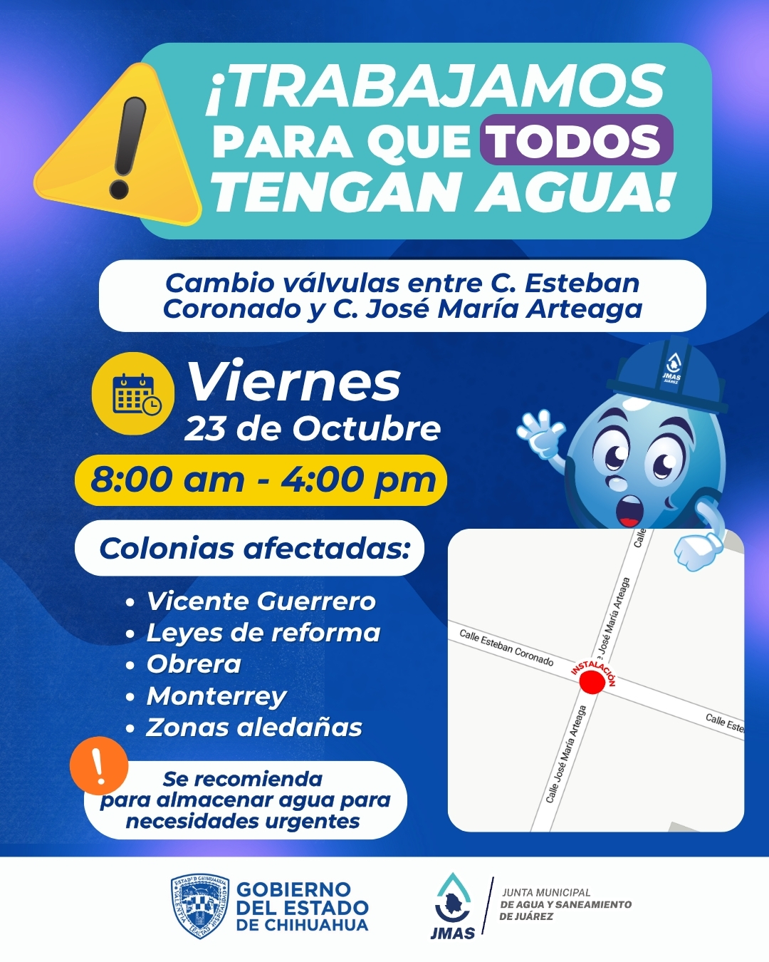 Realizará JMAS cambio de tres válvulas de agua potable este viernes.